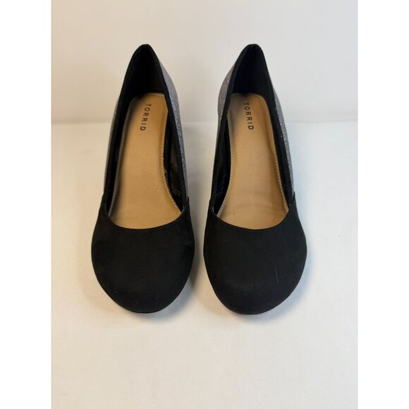 Torrid Pumps Womens Size 11W Black Suede Silver Glitter Block High Heel Shoes - Picture 2 of 15